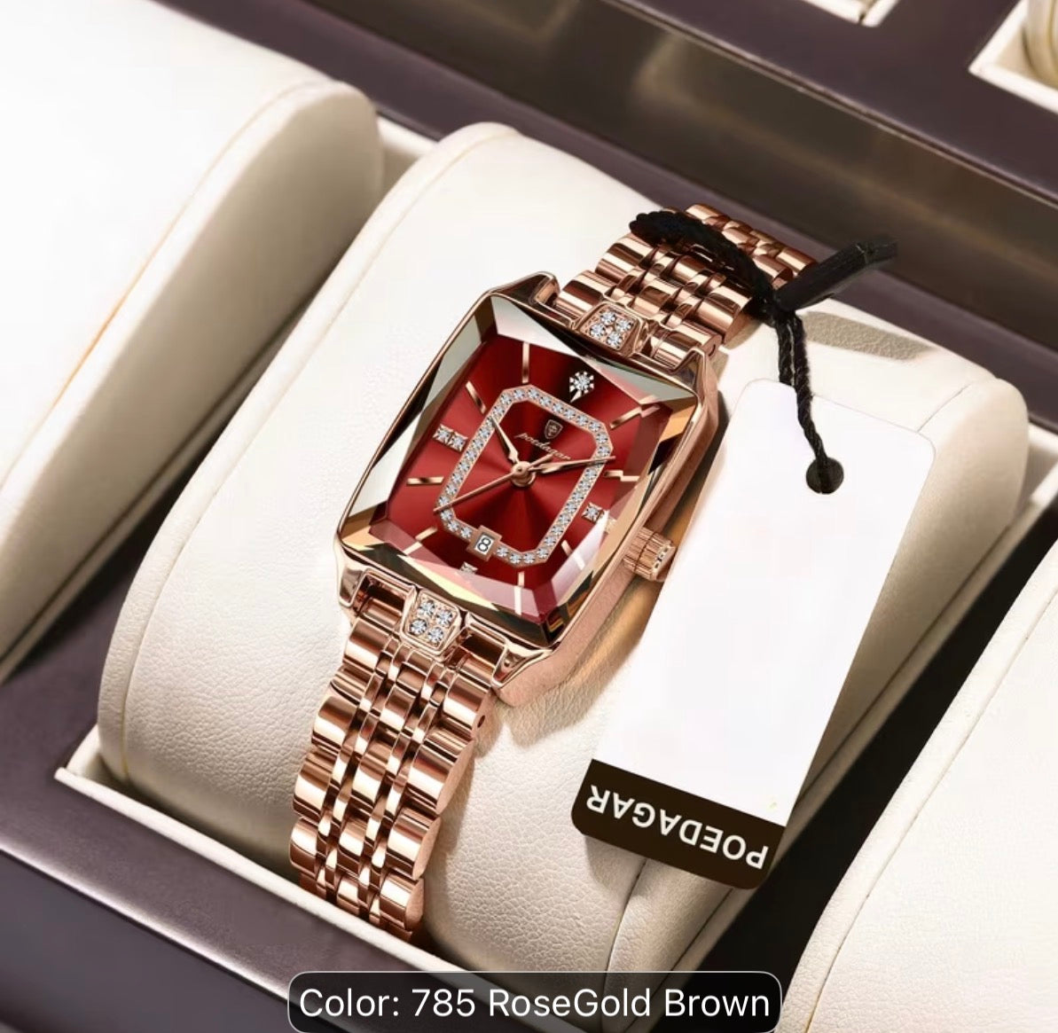 POEDAGAR Elegant Women's Watch Date Women's Watch Stainless Steel Rectangular Quartz Watch Women's Reloj