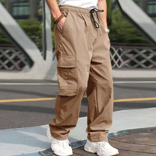 Pantalon Cargo Décontracté pour Homme Coupe Droite Ample avec Cordon de Serrage à la Taille