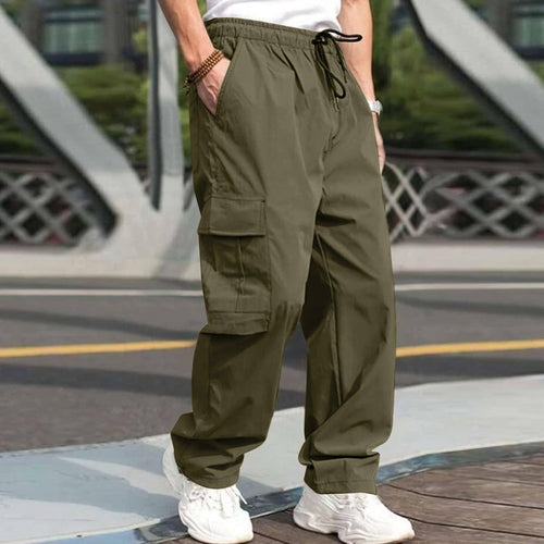 Pantalon Cargo Décontracté pour Homme Coupe Droite Ample avec Cordon de Serrage à la Taille