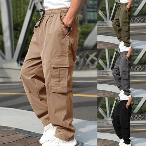Pantalon Cargo Décontracté pour Homme Coupe Droite Ample avec Cordon de Serrage à la Taille