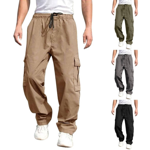 Pantalon Cargo Décontracté pour Homme Coupe Droite Ample avec Cordon de Serrage à la Taille
