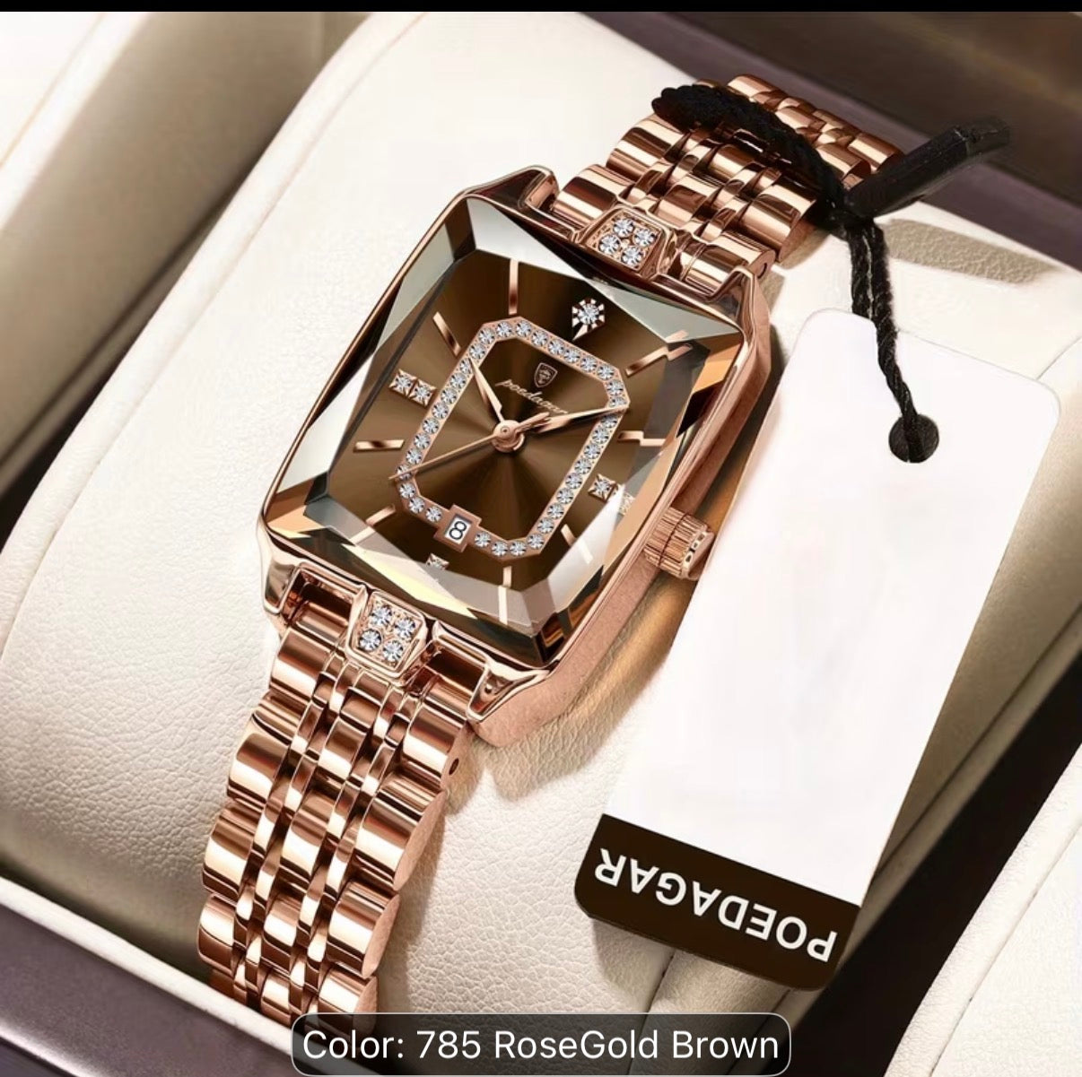 POEDAGAR Elegant Women's Watch Date Women's Watch Stainless Steel Rectangular Quartz Watch Women's Reloj