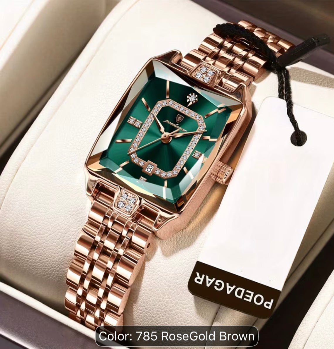 POEDAGAR Elegant Women's Watch Date Women's Watch Stainless Steel Rectangular Quartz Watch Women's Reloj
