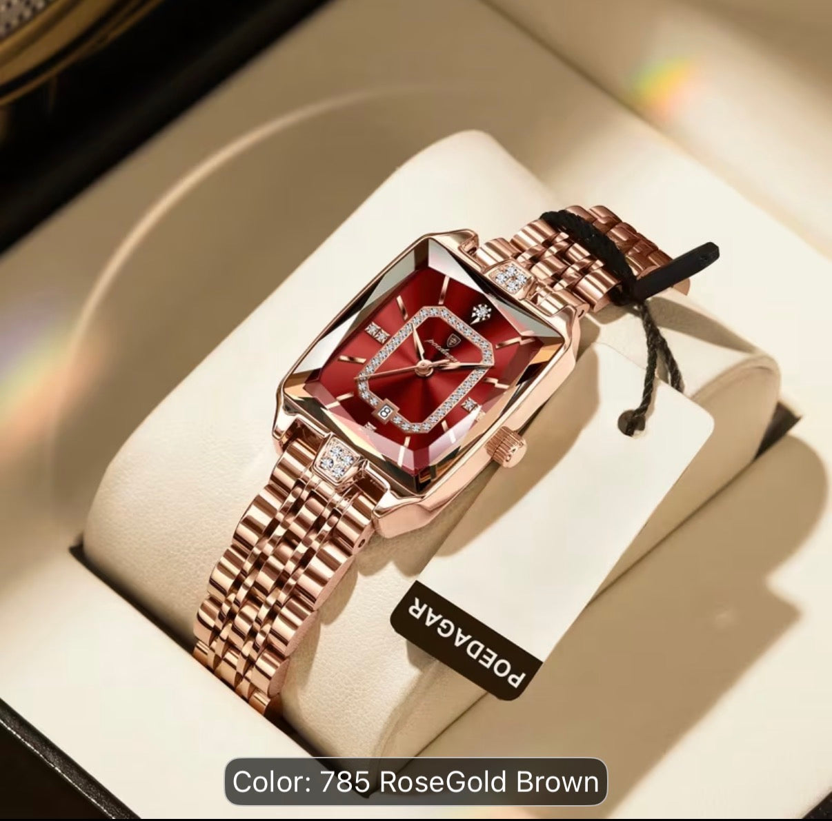 POEDAGAR Elegant Women's Watch Date Women's Watch Stainless Steel Rectangular Quartz Watch Women's Reloj