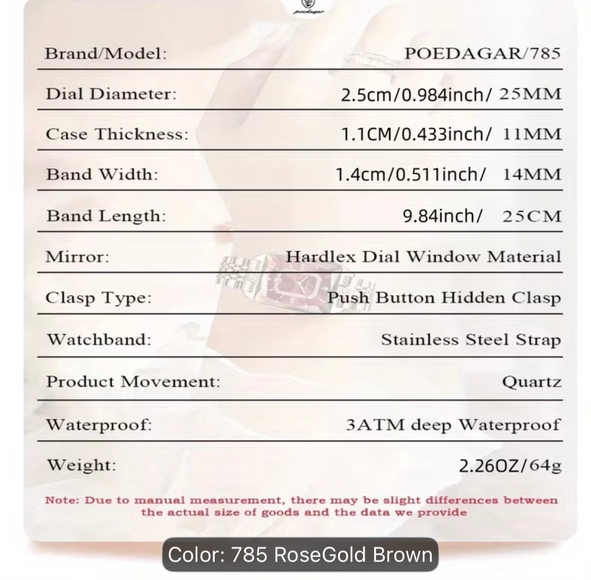 POEDAGAR Elegant Women's Watch Date Women's Watch Stainless Steel Rectangular Quartz Watch Women's Reloj
