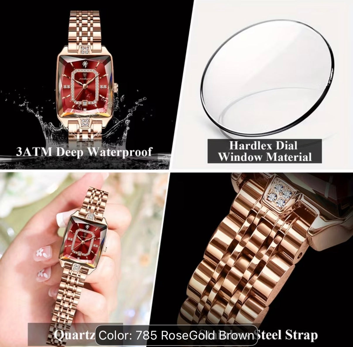 POEDAGAR Elegant Women's Watch Date Women's Watch Stainless Steel Rectangular Quartz Watch Women's Reloj