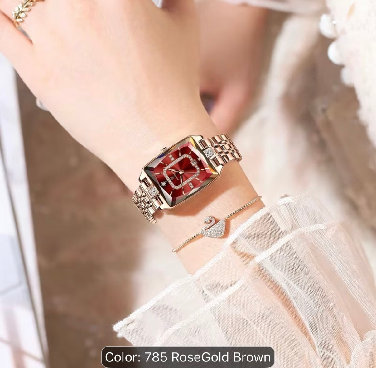 POEDAGAR Elegant Women's Watch Date Women's Watch Stainless Steel Rectangular Quartz Watch Women's Reloj