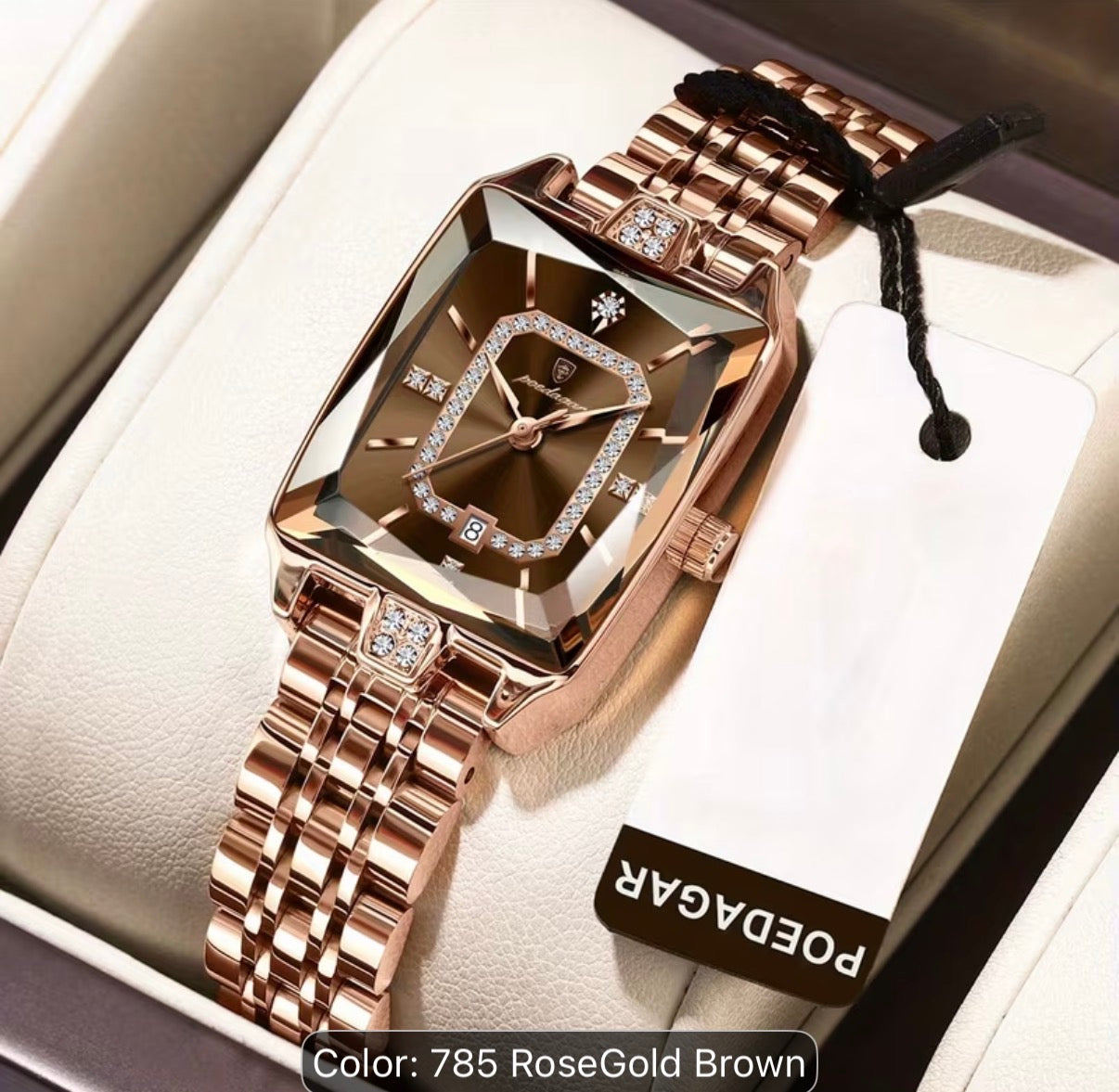 POEDAGAR Elegant Women's Watch Date Women's Watch Stainless Steel Rectangular Quartz Watch Women's Reloj
