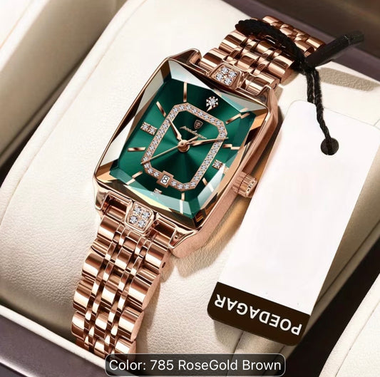 POEDAGAR Elegant Women's Watch Date Women's Watch Stainless Steel Rectangular Quartz Watch Women's Reloj