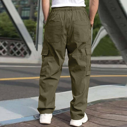 Pantalon Cargo Décontracté pour Homme Coupe Droite Ample avec Cordon de Serrage à la Taille
