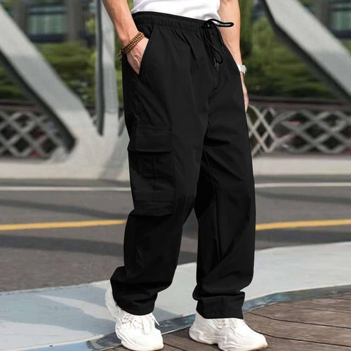 Pantalon Cargo Décontracté pour Homme Coupe Droite Ample avec Cordon de Serrage à la Taille