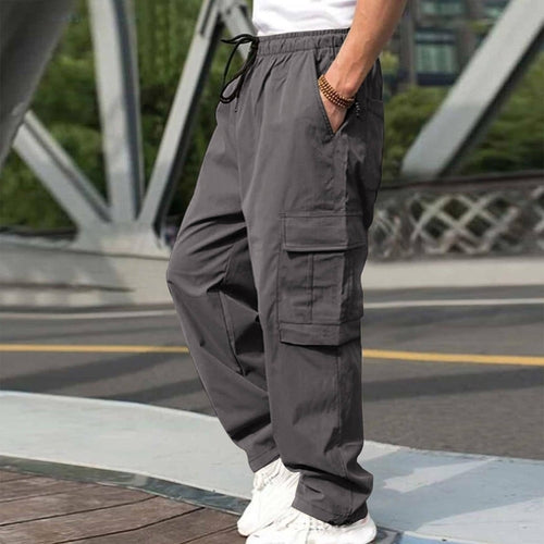 Pantalon Cargo Décontracté pour Homme Coupe Droite Ample avec Cordon de Serrage à la Taille